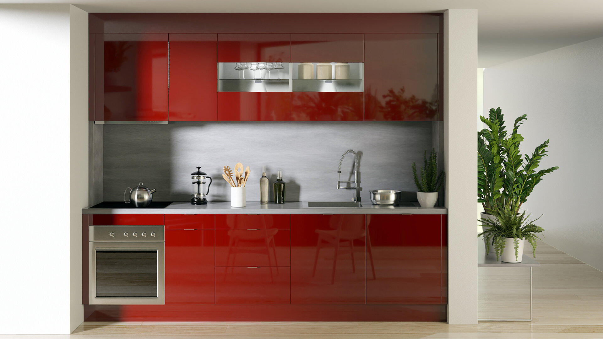 Cuisine AURORE rouge brillant